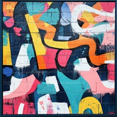 Poster - Urban Canvas: Vibrant Graffiti Art on Brick Wall, Abstract Expression of Colors and Forms in Street Style.
