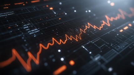 Abstract digital data graph and grid, orange on dark background.