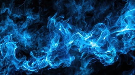 Wall Mural - beautiful fire blue flames on a black background.