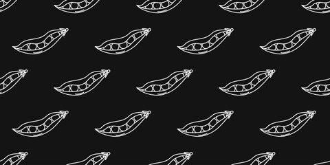 Repeating patterns of pea pods with DNA designs in a modern graphic style on a dark background