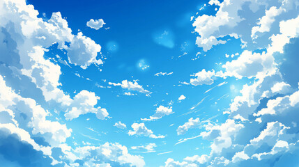 a vector background depicting a bright blue sky with scattered clouds, capturing the essence of a su