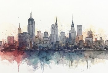 Poster - A Watercolor Depiction of a Cityscape