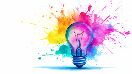 Wall Mural - colorful light bulb with splashes of paint representing creative design process in vibrant tones aga