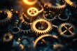 © At My Hat - Golden gears interlock, reflecting light with intricate precision. Use it to represent teamwork, progress, or the inner workings of a process.