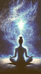 Wall Mural - Meditative glow amidst the cosmic expanse in a tranquil lotus position