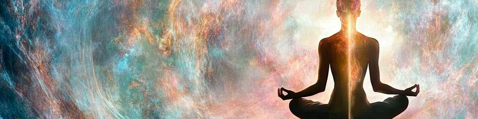 Wall Mural - Meditation in the cosmic glow elevates the spirit and connects to the universe