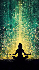 Wall Mural - Glow of the cosmos rising in meditation with radiant energy flowing through the universe