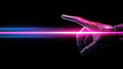 Wall Mural - robotic hand reaching for neon light beam: futuristic technology and innovation