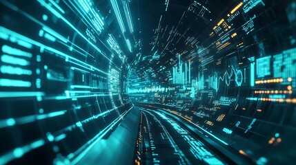 Futuristic data tunnel digital technology background abstract network connection data stream cyberspace