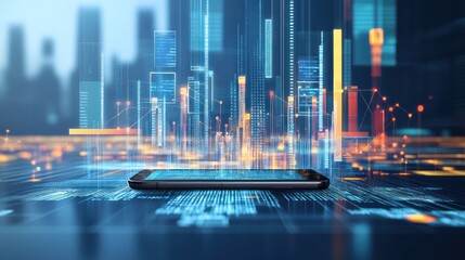 Wall Mural - Smart city data on a modern phone