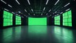 © Akstem - Large, empty studio with green screen backdrop and video screens.