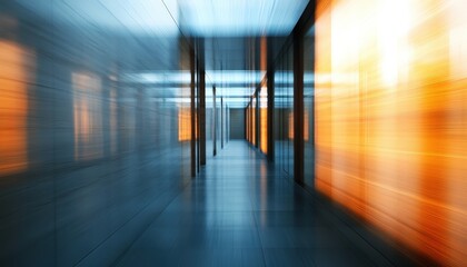 Fototapete - Visual exploration of modern architecture with striking light play in an urban corridor during sunset hours showcasing reflections and depth