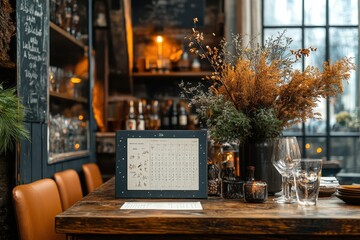 Poster - Decorative interior of a cozy room featuring a calendar, plants, and wooden furniture in a soft natural light environment