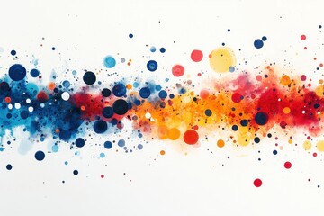 Fototapete - Colorful abstract art piece featuring vibrant circles and splashes in bold hues against a white background in a contemporary art gallery setting