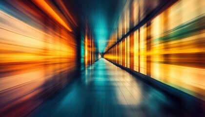 Fototapete - Visual exploration of modern architecture with striking light play in an urban corridor during sunset hours showcasing reflections and depth
