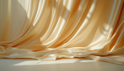 Fototapete - Soft golden fabric drapes elegantly in a sunlit room, creating a serene atmosphere perfect for an artsy photoshoot or design project