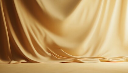 Poster - Soft beige fabric drapes gracefully, creating a calming atmosphere in a serene indoor space during daylight hours