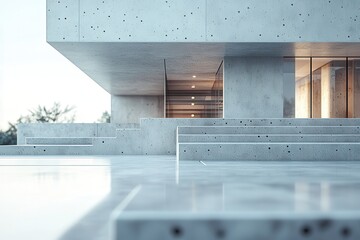 Fototapete - Modern concrete building with glass windows and innovative architectural design showcasing a minimalist aesthetic in a bright urban setting