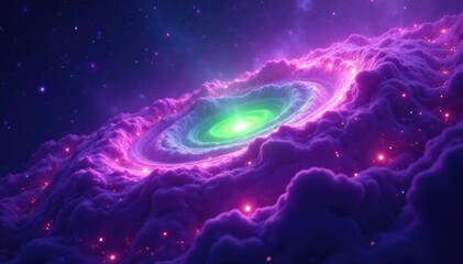 Wall Mural - vast purple nebula with glowing green centers, purple, cosmic, glowing