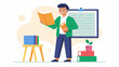 © Justlight - An adult learner standing at a whiteboard proudly showing off their newly acquired reading skills to the class.. Vector illustration