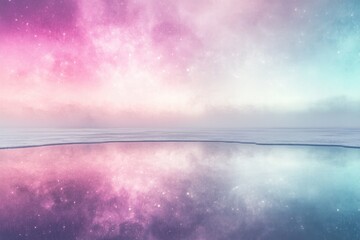 Wall Mural - A serene winter landscape reflecting a dreamy, pastel-colored galaxy in the water.