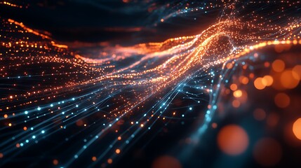 Wall Mural - abstract network of glowing data points with interconnected lines, modern technology visualization.