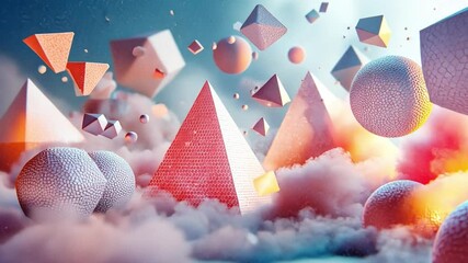 Poster - abstract geometric composition: a surreal, artistic composition featuring floating geometric shapes 