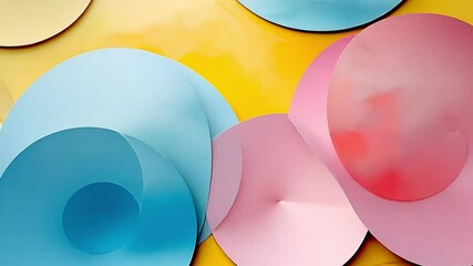 Wall Mural - geometric harmony in hues: captivating close-up of precisely arranged, circular paper forms in soft 