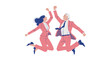 © 9bdesign - Two businesspeople jumping up and down, senior man and young woman with triumphant pose