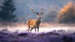 © curvasud - Majestic stag in a misty meadow