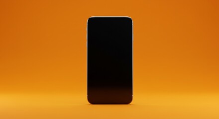 Sleek black phone rests against vibrant orange background showcasing minimalist design. AI Generated