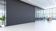 © zhou yan - Empty gray office wall mockup with panoramic view of concrete floor and plants in modern interior design. 3D rendering template for advertising banner, company branding presentation, corporate identit