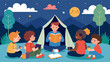 © Justlight - At a storytelling tent children listen intently as a storyteller shares tales from different parts of the world transporting them to faroff places.. Vector illustration