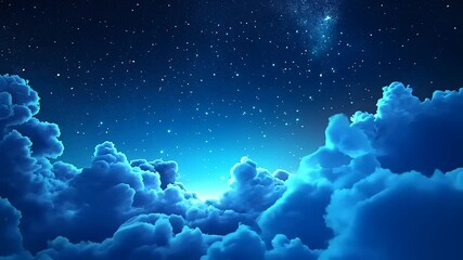 Wall Mural - Serene night sky filled with stars over fluffy clouds, creating a tranquil atmosphere for relaxation