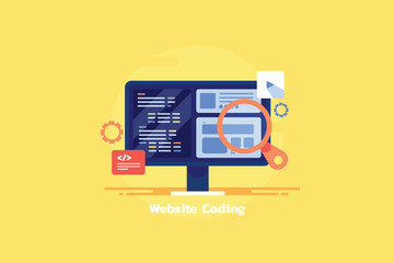 code and script on pc screen, website programming or software application development, information t