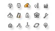 © WiiTforce - A set of 15 minimalist outline icons representing various tools materials and elements associated with construction architecture and home improvement