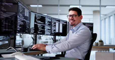 Wall Mural - man programmer. man coding