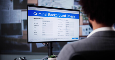 man meticulously reviews criminal background check form