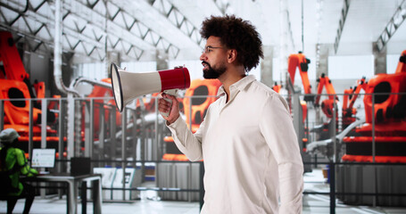 Leinwandbilder - African man speaks into a megaphone