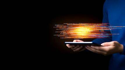 Data science, Business and Artificial Intelligence AI, Digital Technology. Software engineer working on digital tablet with computer code and big data, global internet network, software development