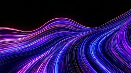 Wall Mural - Mesmerizing waves of neon light in shades of purple and blue.