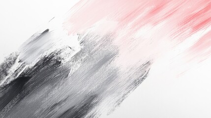 Poster - Abstract brush strokes in shades of black, white, and pink on a minimalist white background