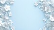 © Art Jabz - Pastel blue background, white flowers border, copy space, spring design, website banner