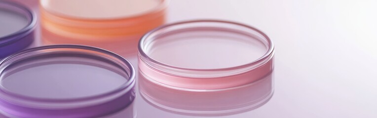 Fototapete - Elegant pastel lavender and coral gradient containers arranged on a smooth surface highlighting colors and transparency