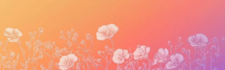 Aufkleber - Doodles of white flowers against a warm sunset backdrop highlighting nature's beauty and tranquility