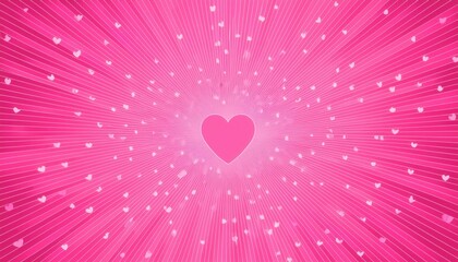 Poster - radiant pink heart background with glowing light rays, floating soft hearts, and abstract sparkles for romantic designs