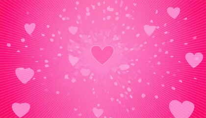 Poster - radiant pink heart background with glowing light rays, floating soft hearts, and abstract sparkles for romantic designs