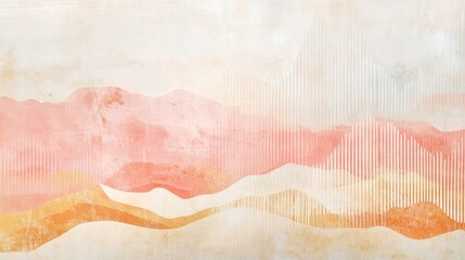 Fototapete - Abstract pastel design with amber and coral dashed lines creating a serene landscape effect