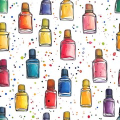 Aufkleber - Vibrant doodle watercolor bottles scattered across a playful background with bright splashes of color