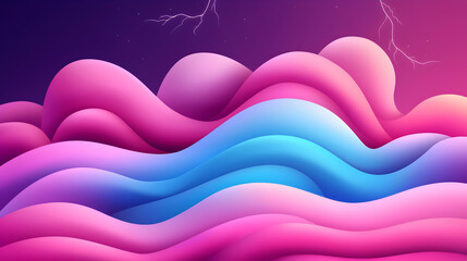 Wall Mural - Dramatic Celestial Background with Pink and Blue Waves and Lightning